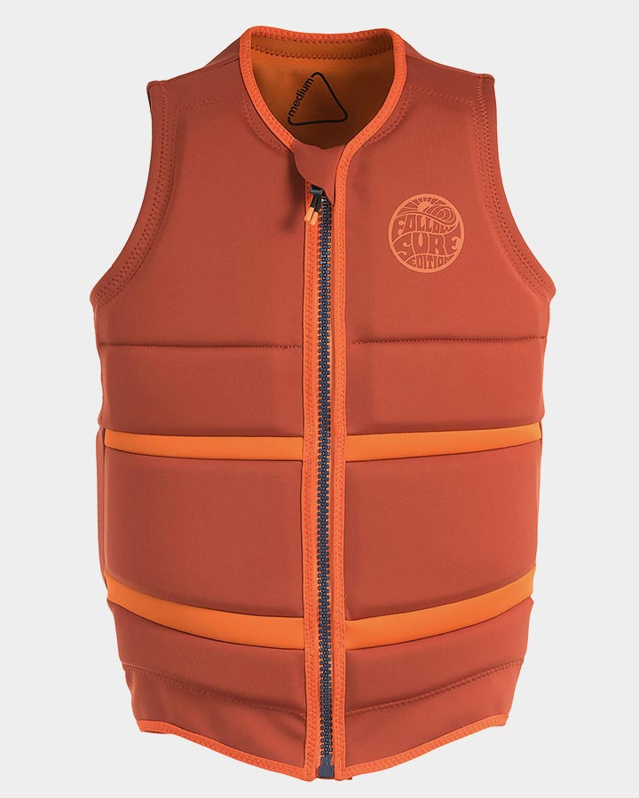 Follow men's wake comp vest. Front view, orange in color.